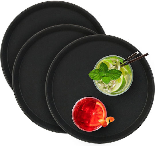 Relaxdays Round Serving Tray Non-slip in Black Color 28cm 10043117 3pcs