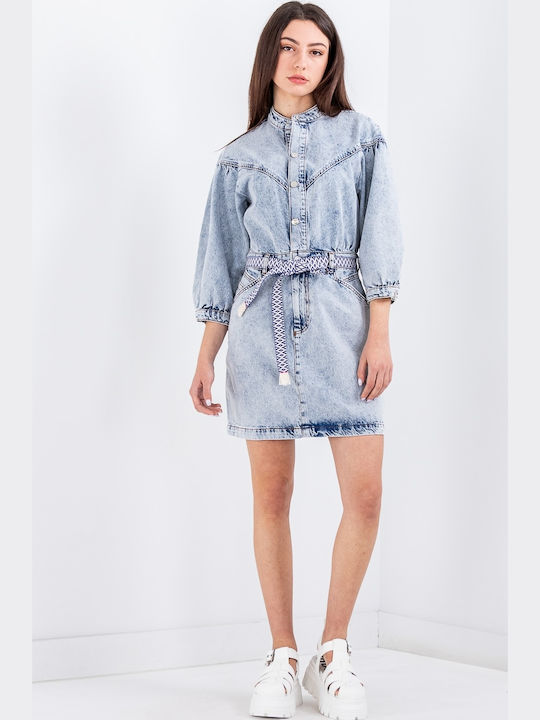 Mini Hemdkleid Denim Blau