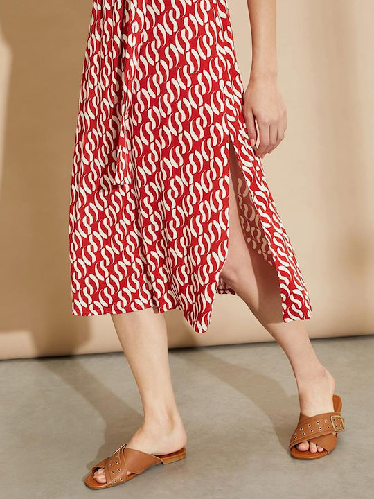 Sommer Midi Wickel Damenkleid Rot