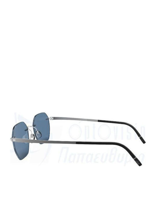 Silhouette Men's Sunglasses with Silver Metal Frame and Blue Lens