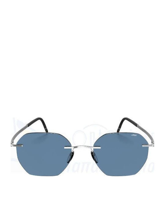 Silhouette Men's Sunglasses with Silver Metal Frame and Blue Lens
