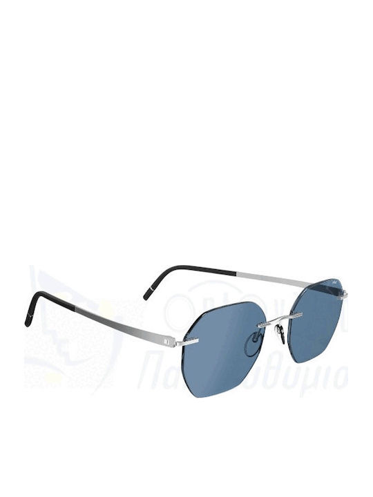 Silhouette Men's Sunglasses with Silver Metal Frame and Blue Lens