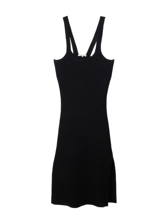 Summer Midi Evening Dress with Slit Black