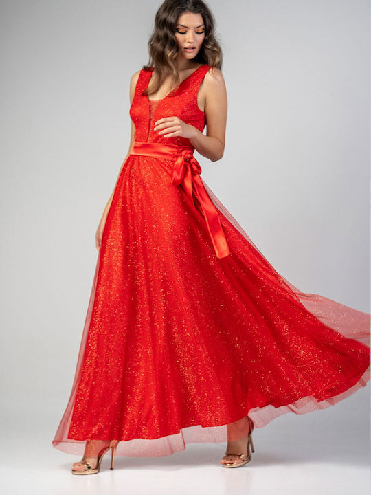 Sommer Maxi Damenkleid für Hochzeit - Taufe Off-Shoulder mit Tüll Orange
