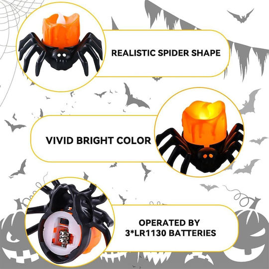 Set 12 lumânări LED în formă de păianjen pentru decor de Halloween