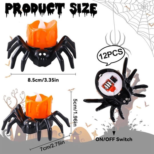 Set 12 lumânări LED în formă de păianjen pentru decor de Halloween