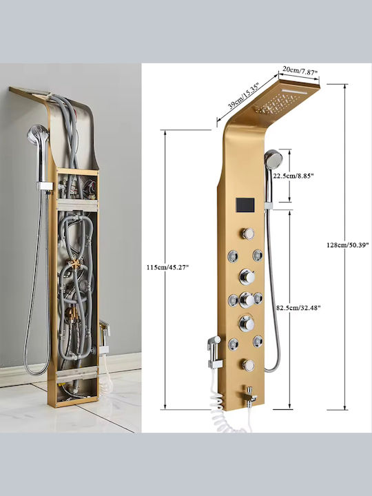 Naron Hydro Massage Column LED Lighting & Digital Display Brushed Gold