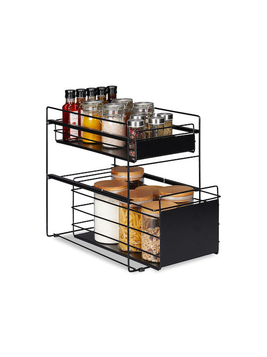 Relaxdays Rafturi de baie Raft Baie Metal cu 2 Rafturi 39.5x25x40.5cm Neagră