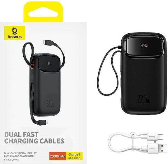 Baseus Qpow Pro+ Power Bank 20000mAh 22.5W με Θύρα USB-A και Θύρα USB-C Power Delivery / Quick Charge 3.0 Μαύρο