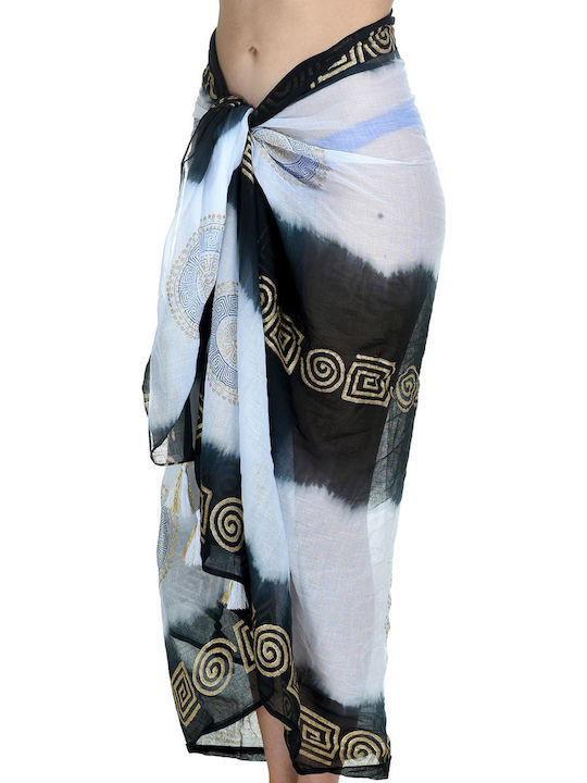 Miandmi Women's Beach Pareo – Gold Meander Black Scarf Miandmi Women's Beach Pareo – Gold Meander Black Scarf