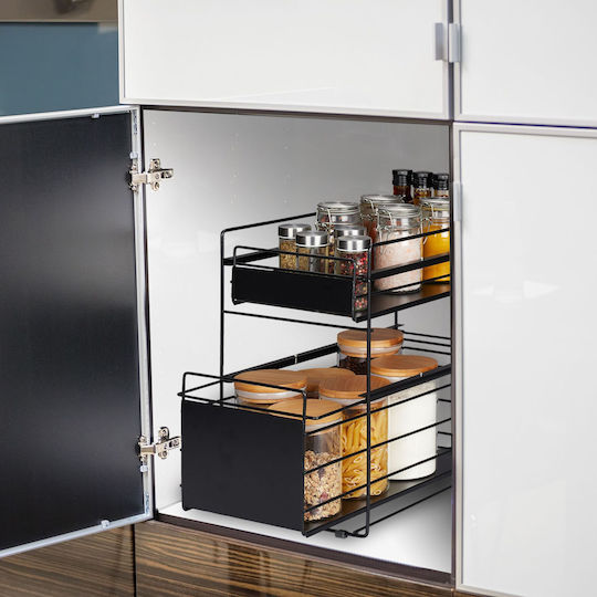 Relaxdays Floor Bathroom Shelf Metallic with 2 Shelves 39.5x25x40.5cm Black