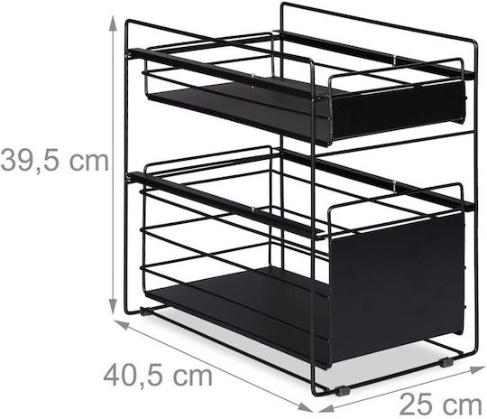 Relaxdays Floor Bathroom Shelf Metallic with 2 Shelves 39.5x25x40.5cm Black