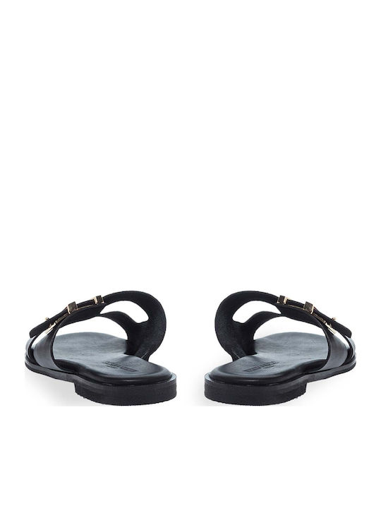 Leder Flache Sandalen für Damen in Schwarz Farbe