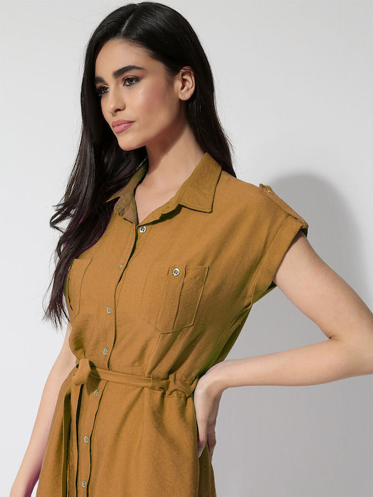 Summer Mini Shirt Dress Camel