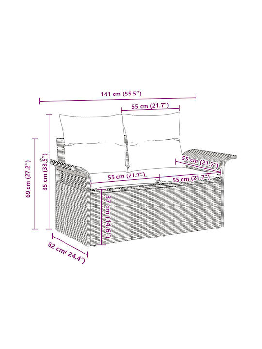 Corner Sofa Outdoor Rattan with Pillows 55x55x37cm