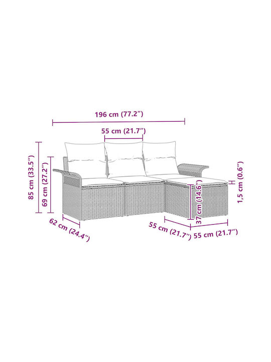 Corner Sofa Outdoor Rattan with Pillows 55x55x37cm