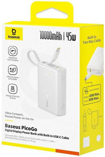 Baseus PicoGo Power Bank 10000mAh 45W με Θύρα USB-C Λευκό