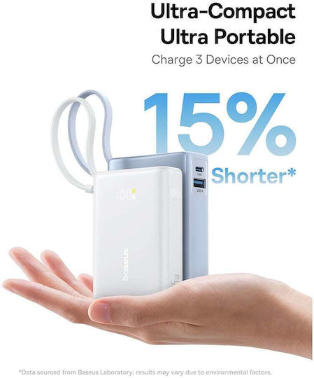 Baseus PicoGo Power Bank 10000mAh 45W με Θύρα USB-C Λευκό