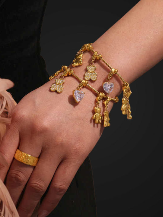 Women's Chain Bracelet with Heart Design in Gold Plated Stainless Steel Zircon 16cm