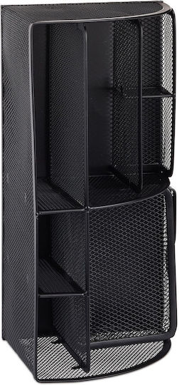 Organizator de birou metalic cu 6 compartimente și sertar, negru, 12.5 x 27.5 x 14 cm