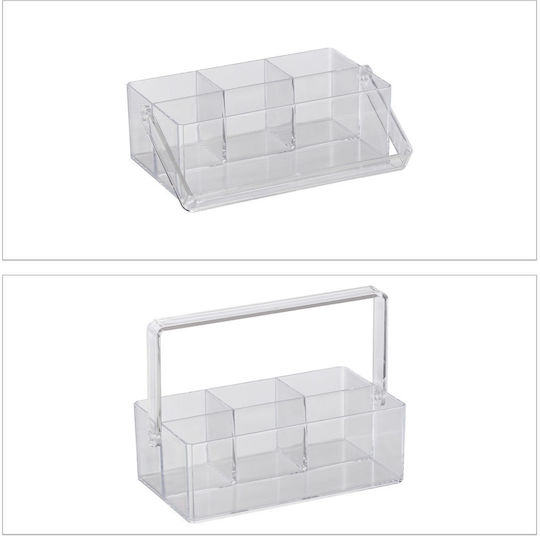Organizator birou 4 compartimente cu mâner din plastic transparent 18.5 X 25.5 X 13.5 cm