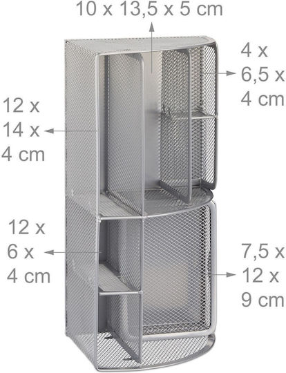 Organizator de birou din metal cu 6 compartimente și sertar argintiu 12,5 X 27,5 X 14 cm