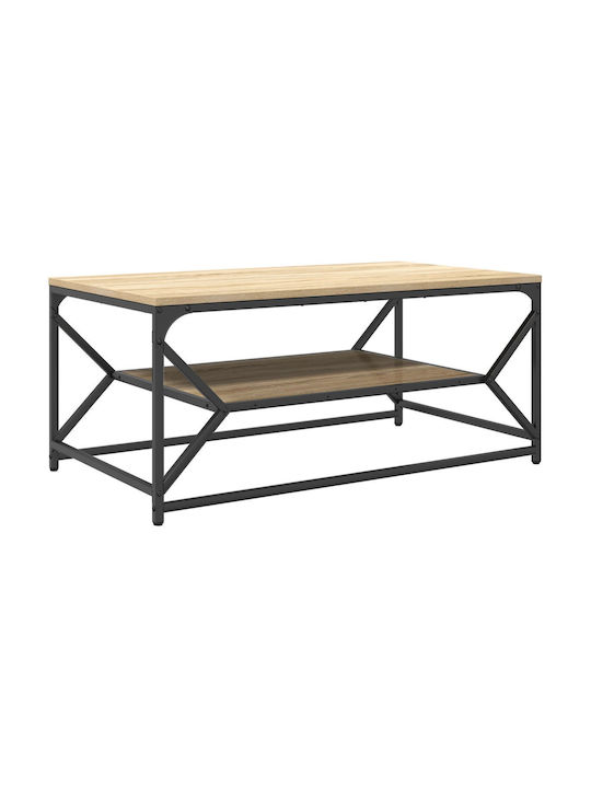Rectangular Central Coffee Table Made of Solid Wood Brown W90xD50xH40cm
