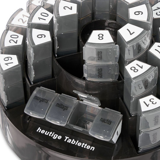 31-day Pill Organizer 4 Compartments Per Day Plastic Black 14 X 21 Cm