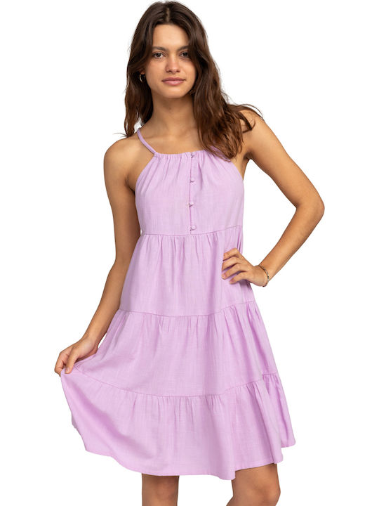 Summer Mini Dress with Ruffles Purple