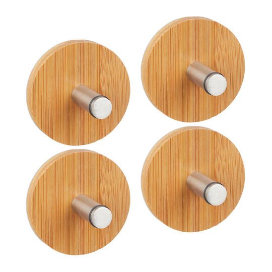 Set of 4 Self-Adhesive Hooks Made of Bamboo Wood and Stainless Steel Set of 4 Self-Adhesive Hooks Made of Bamboo Wood and Stainless Steel
