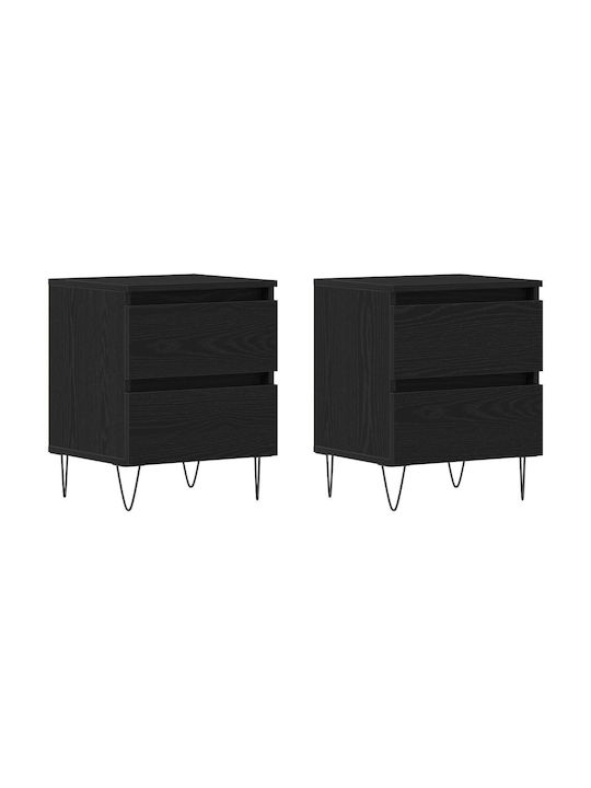 Wooden Bedside Tables with Metal Legs Black Oak 2 Pieces 40x35x50cm