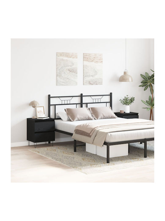 Wooden Bedside Tables with Metal Legs Black Oak 2 Pieces 40x35x50cm