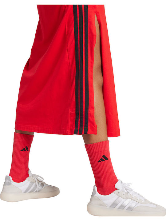 Essentials 3-Stripes Καλοκαιρινό Midi Αθλητικό Φόρεμα Αμάνικο Κόκκινο