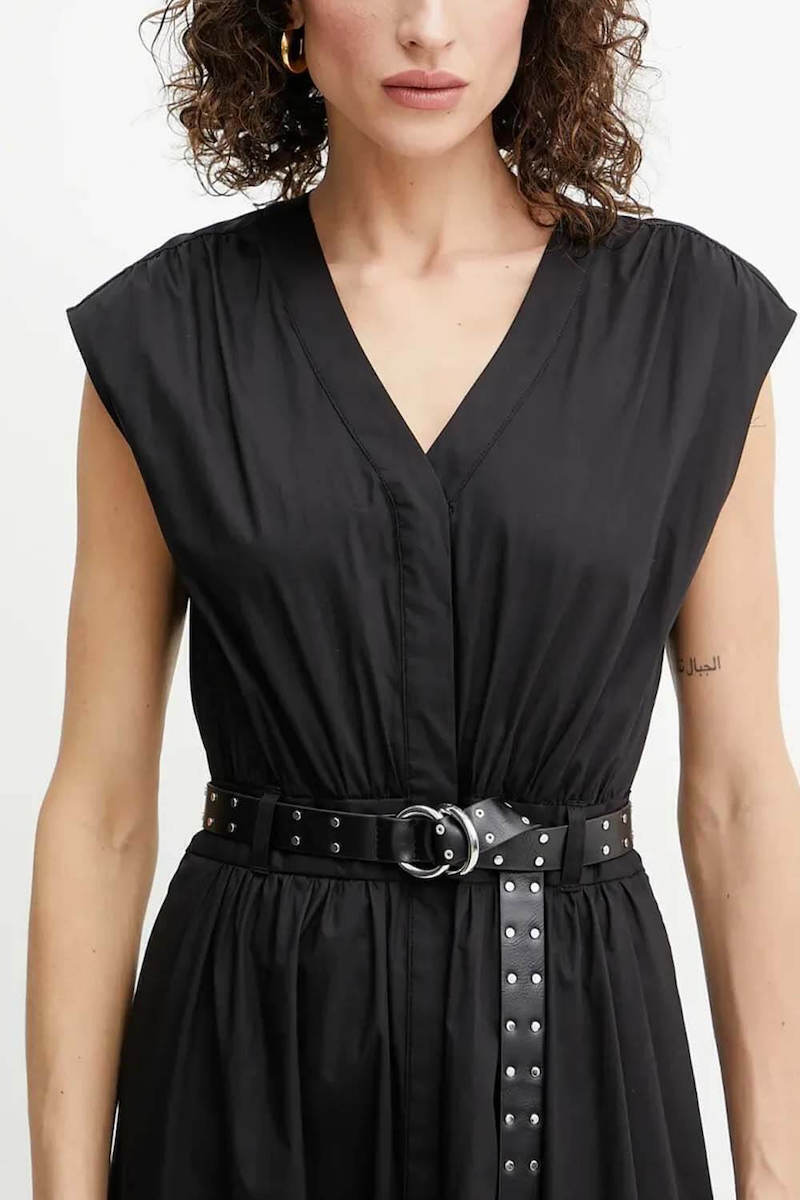 ワンピース Michael Kors MIDI DRESS WITH BELT (MS5830KF4C 001BLACK) Michael Kors MIDI DRESS WITH BELT (MS5830KF4C 001BLACK