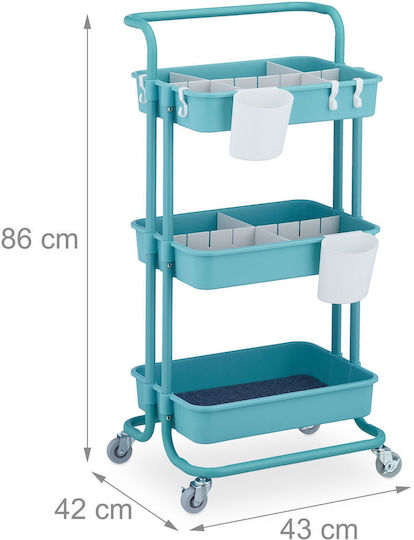 Relaxdays Metallic Kitchen Trolley Blue 43x43x42cm