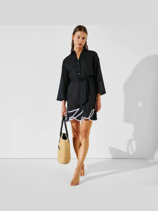 Summer Mini Shirt Dress Black