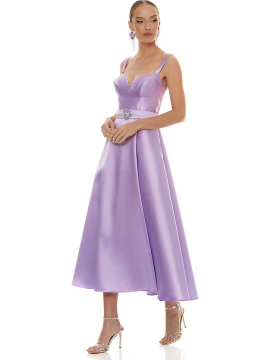 Summer Midi Dress for Wedding / Baptism Satin Lilac