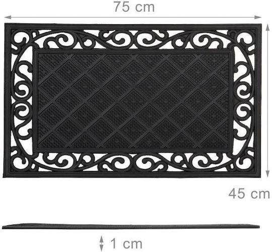 Relaxdays Entrance Mat Anti-slip made of Rubber Black 75x45cm Thickness 10mm