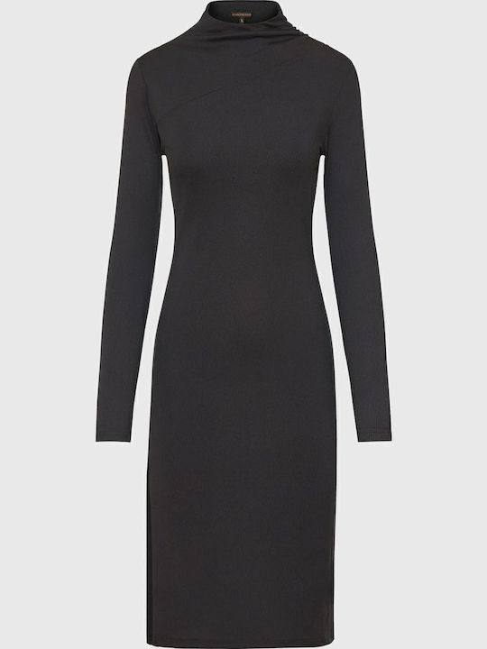 Sommer Midi Kleid mit Schlitz Schwarz