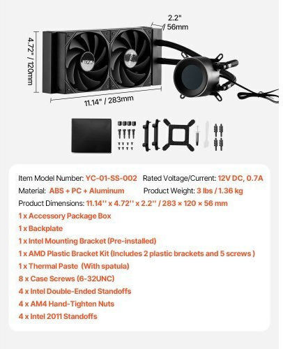 Vevor Vevor AIO CPU Water Cooling System with 2 120mm Fans