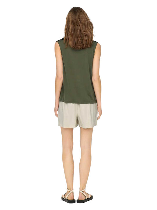 Life Women's Blouse Satin Sleeveless Kalamata Green