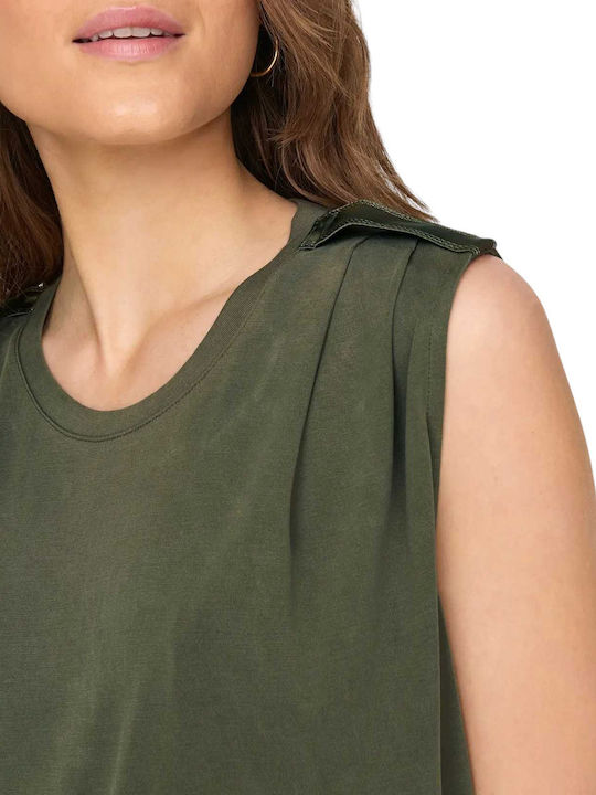 Life Women's Blouse Satin Sleeveless Kalamata Green
