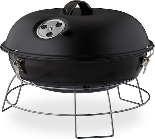 Grătar cu Cărbune Rotund Portabil 27 X 36 Cm Negru