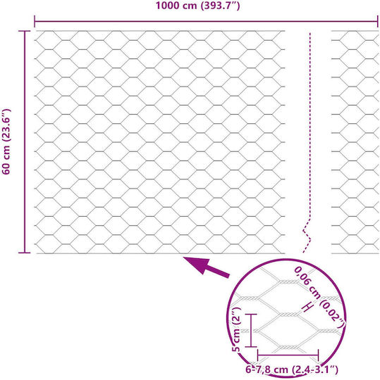 vidaXL Συρματόπλεγμα Γαλβανιζέ Ασημί 0.6x10m