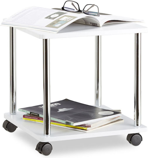 Rectangular Side Table Wooden with Wheels White L41.5xW40xH40cm.