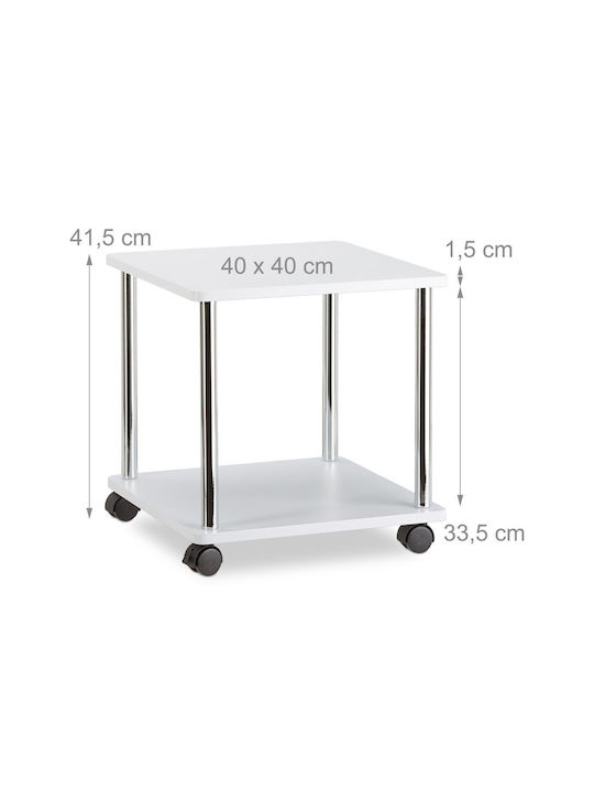Rectangular Măsuță auxiliară Din lemn cu Roți White L41.5xW40xH40cm.