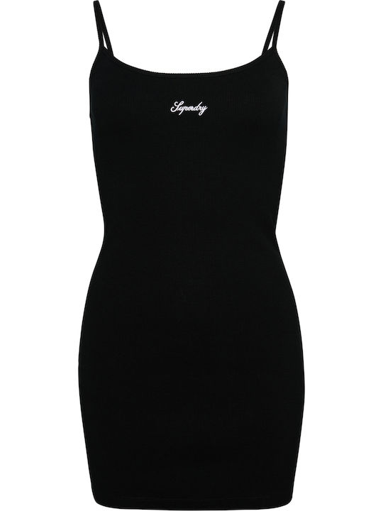 Strappy Summer Mini Athletic Dress with Spaghetti Strap Black