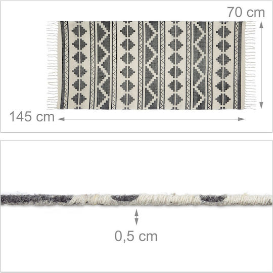 Relaxdays Handmade Anti-slip Rug Rectangular Cotton with Fringes Cream/black