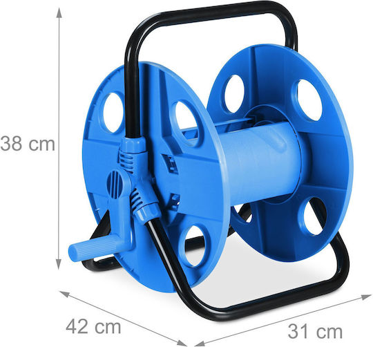 Relaxdays Hose Reel with Handle and Rolling Metal Frame in Blue and Black