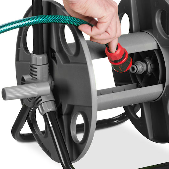 Hose Reel Relaxdays Handle Rolling Metal Frame Dark Gray Black